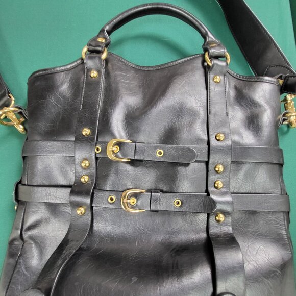 Sony brand black faux leather computer bag with gold hardware north-south style - Picture 2 of 10